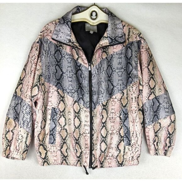 WOMEN'S PINK & GRAY SNAKESKIN PRINT SATIN JACKET - ASOS - SIZE 8 - Picture 1 of 5